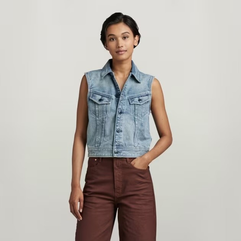 G-Star Raw Denim Vest Womens S Blue Slim Denim‎ Vest WMN Sun Faded Sleeveless
